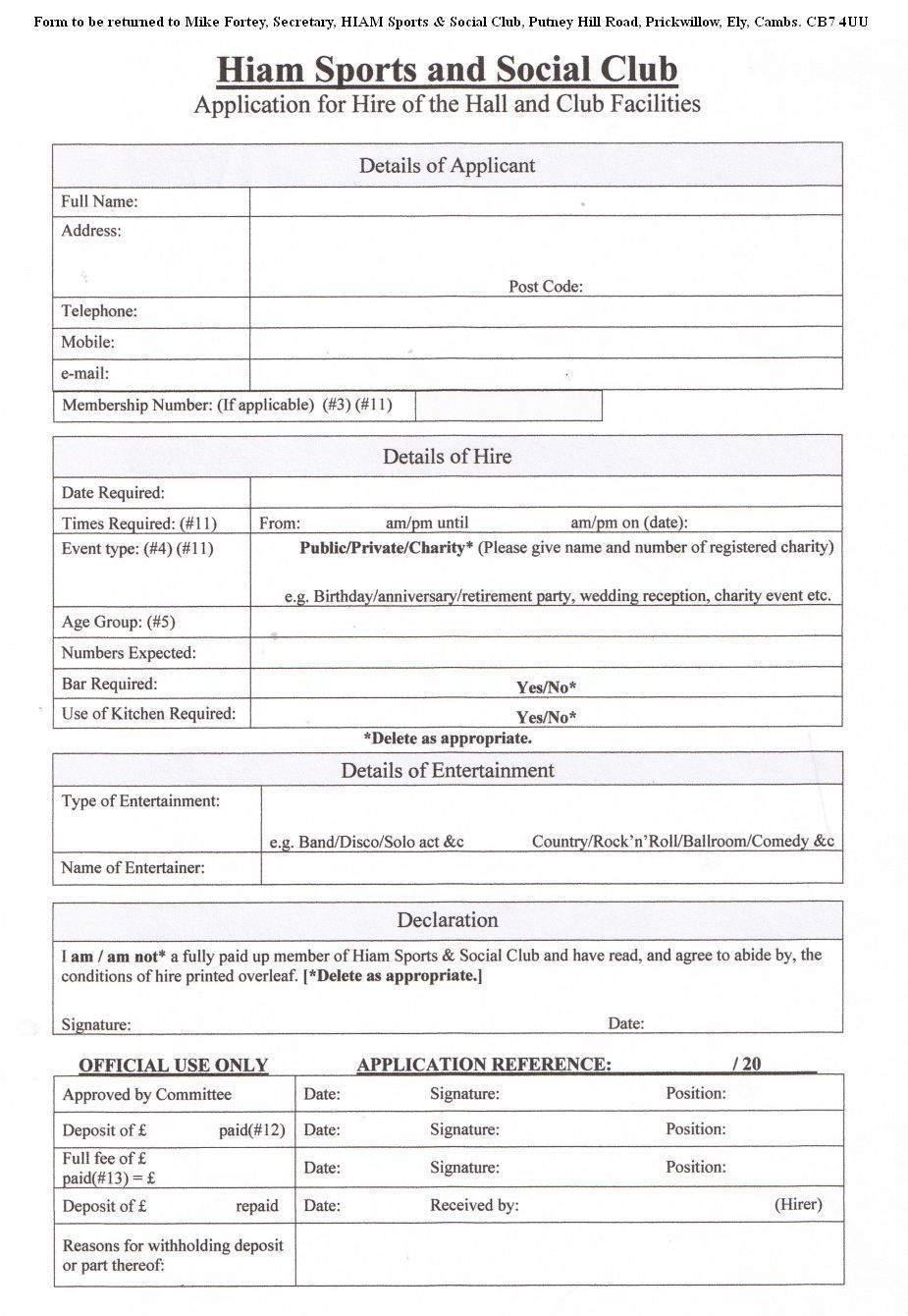 Hire Application Form